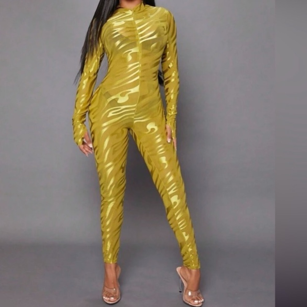 SHEIN SXY Mock Neck Mesh Unitard Jumpsuit size M NWT - Picture 6 of 12